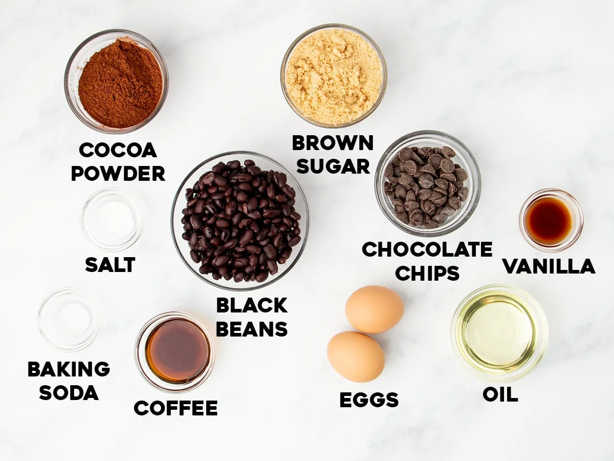Overhead image of ingredients required for the recipe in small bowls. 