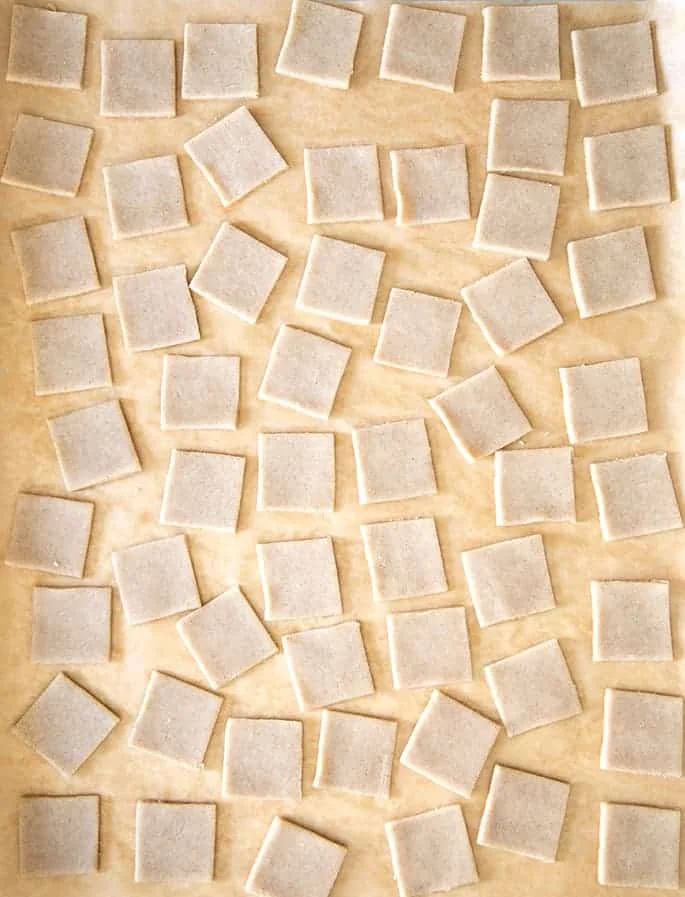 Overhead image of raw gluten free wheat thins style crackers