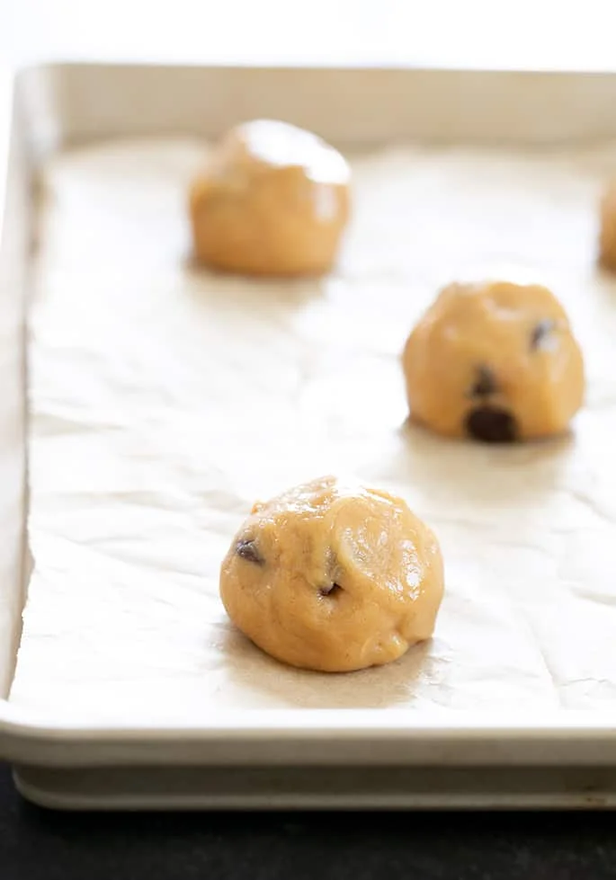 Peanut butter cookie dough balls on tray