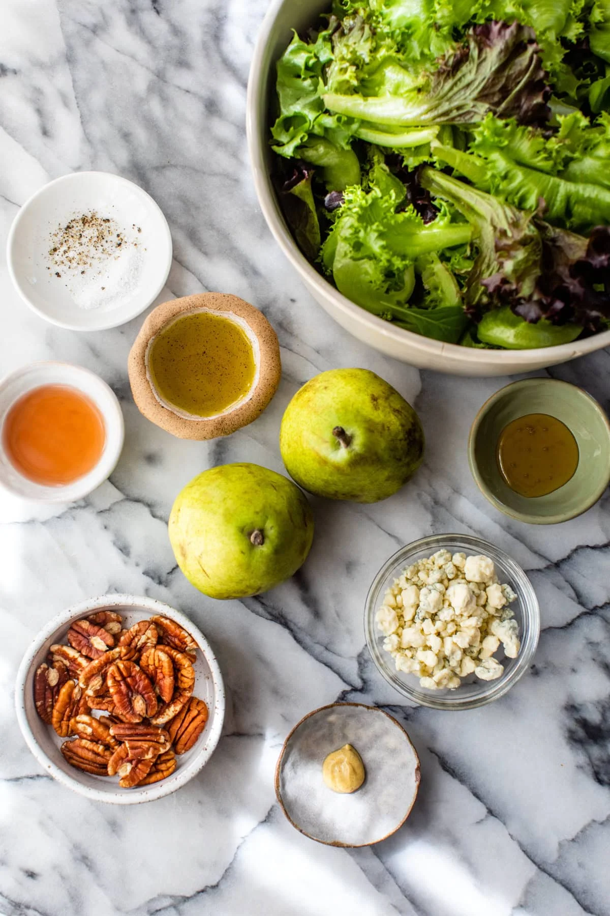 pears, pecans, gorgonzola and greens
