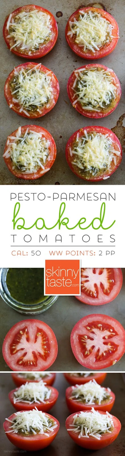 Pesto-Parmesan Baked Tomatoes – EASY, just 3 ingredients!