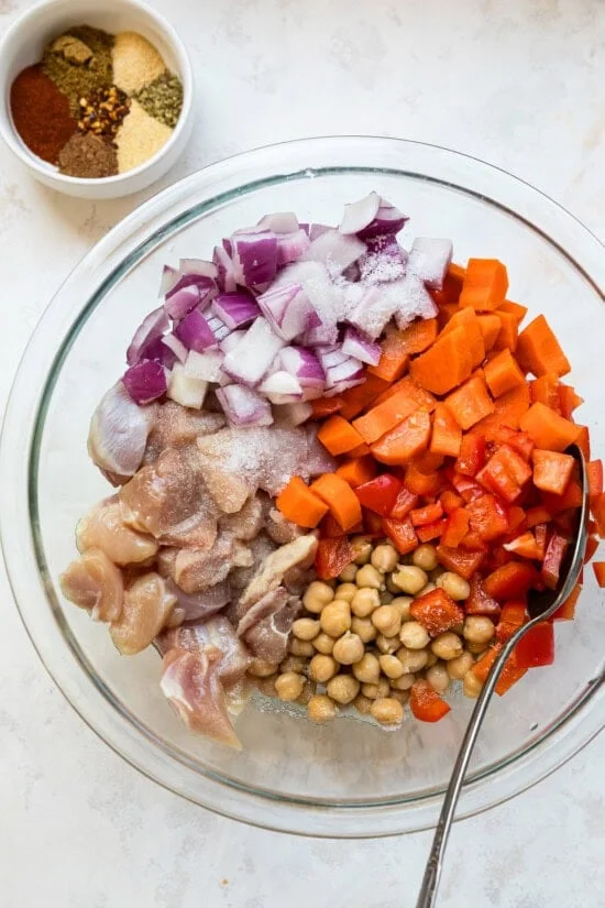 Place everything in a bowl and season.