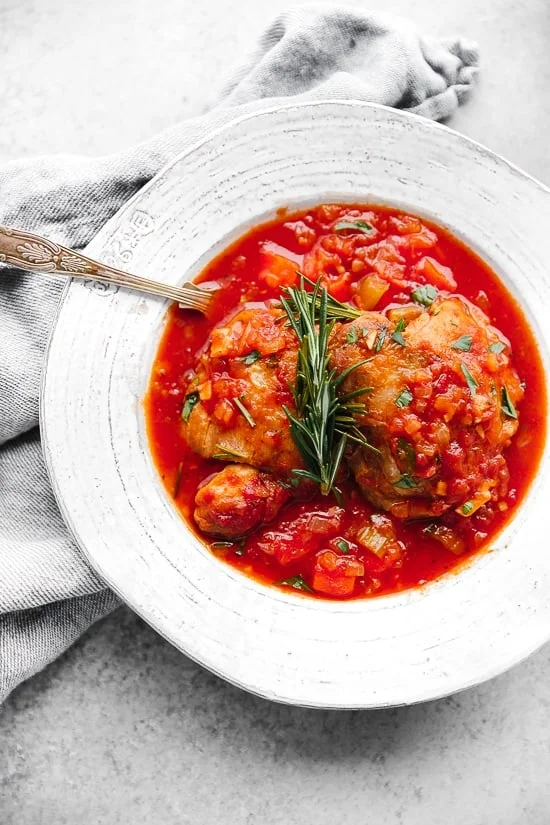 Pollo in Potacchio (Braised Chicken with Tomatoes and Rosemary)