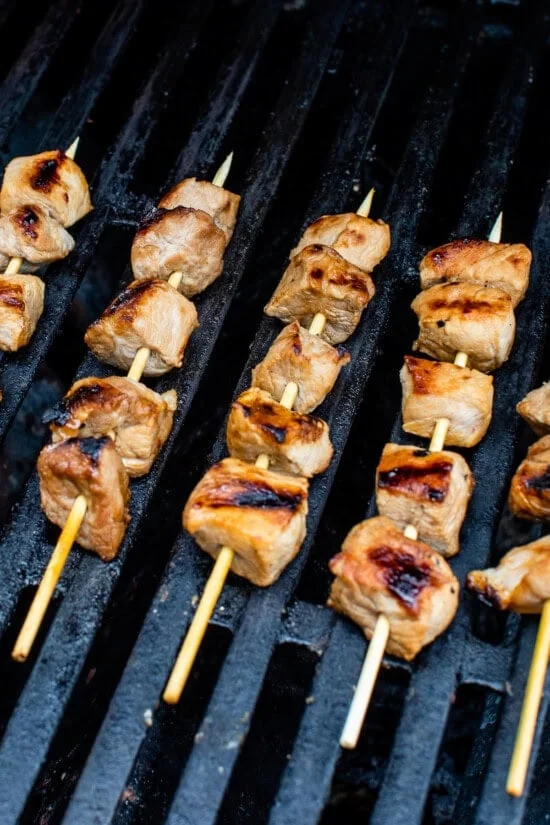 pork kebabs on grill