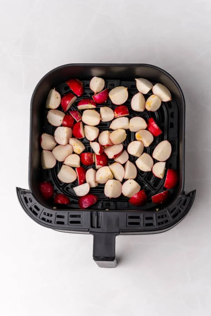 radish in an air fryer basket