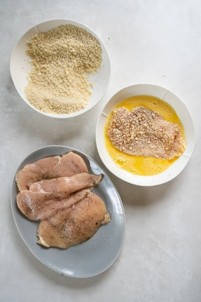 raw chicken and breading in bowl