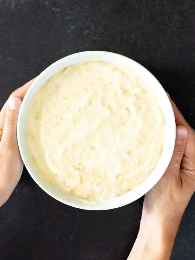 Raw overhead image of Cornmeal spoonbread