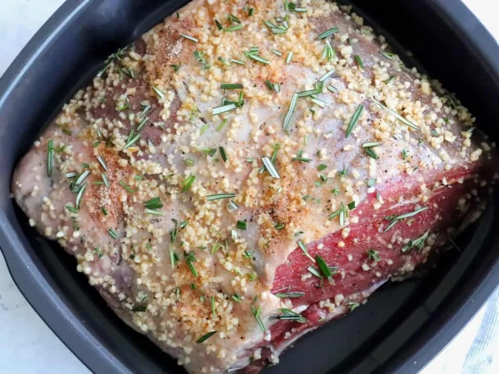 Raw prime rib in air fryer basket