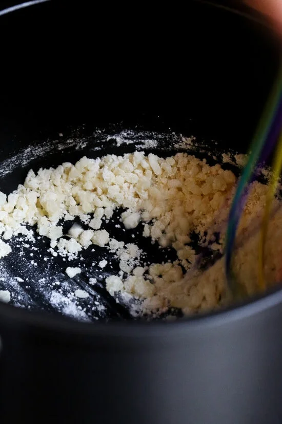Roux inside a pot for cheese sauce.