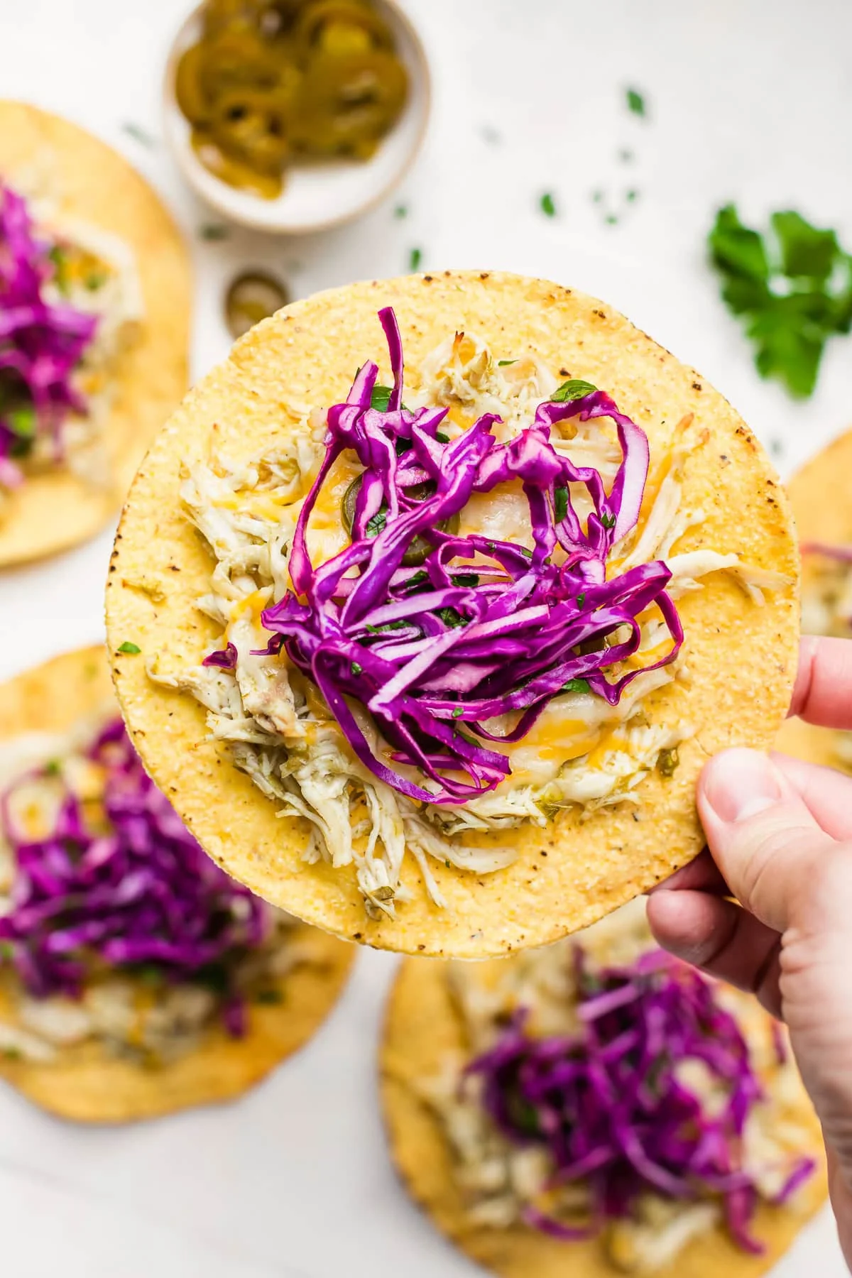 Leftover Salsa Verde Chicken Tostadas