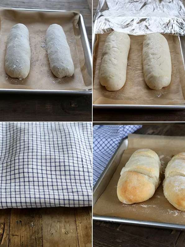 Sandwich rolls on brown surface 