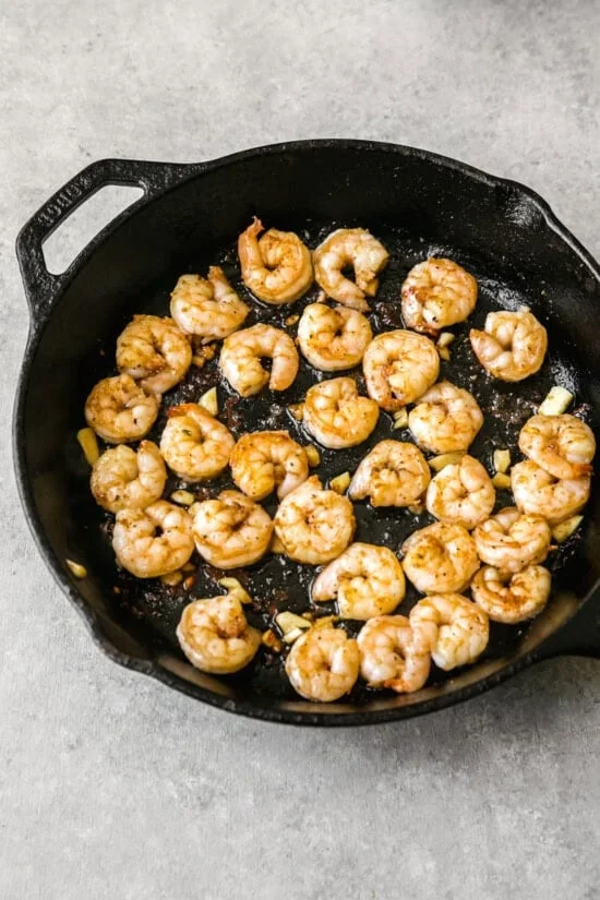 Saute the shrimp.