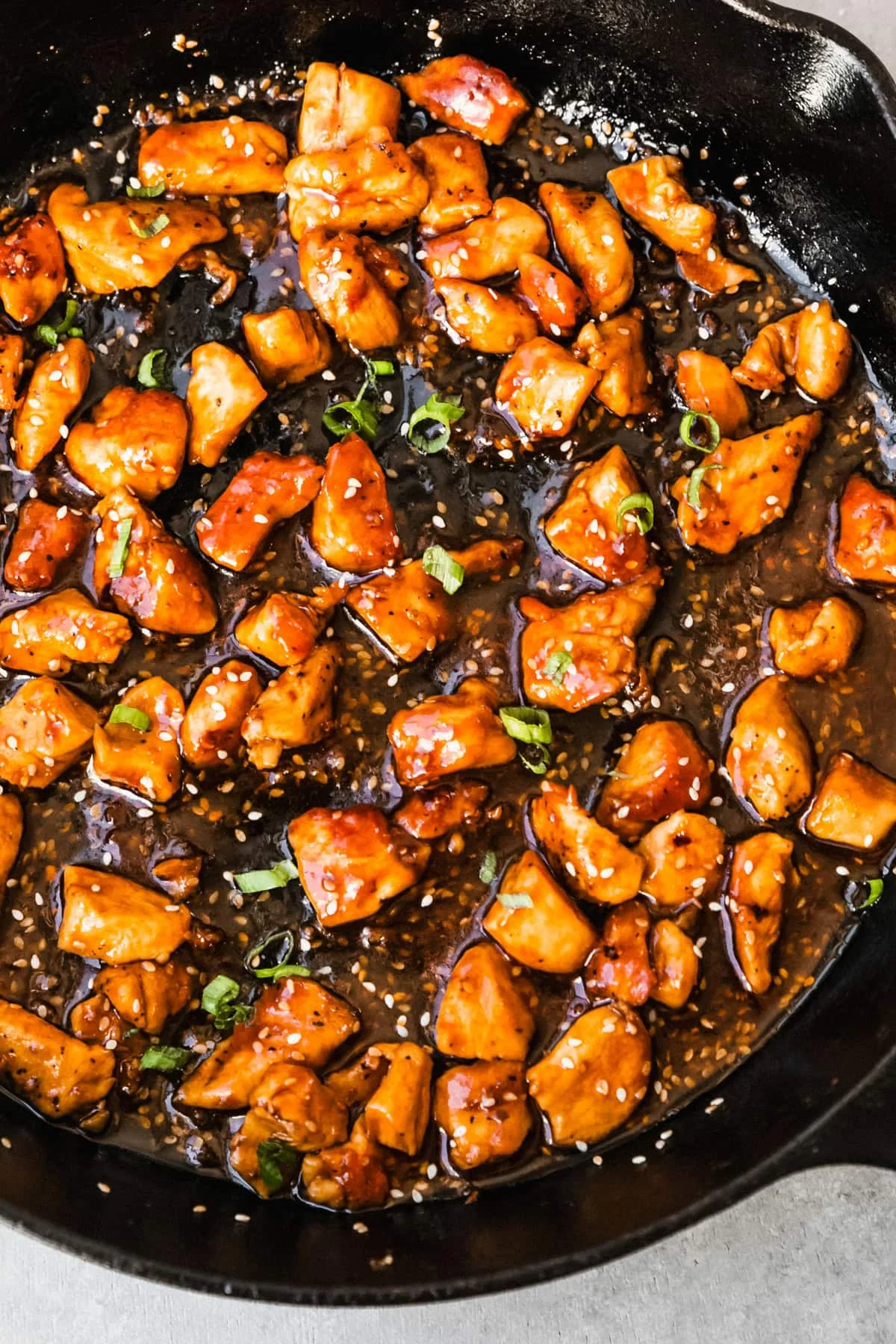 Sesame Chicken in a skillet