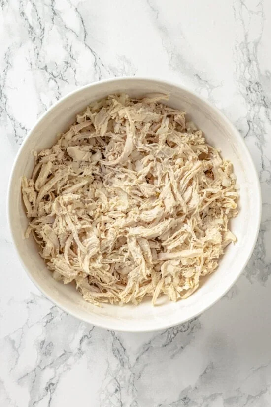 Shredded chicken in a bowl