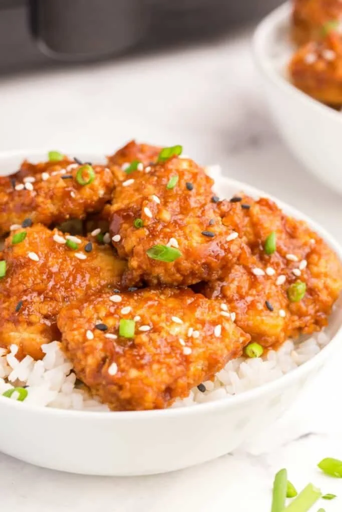 side view of teriyaki chicken on plate