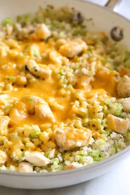 Skillet Cheesy Chicken and Veggie “Rice”
