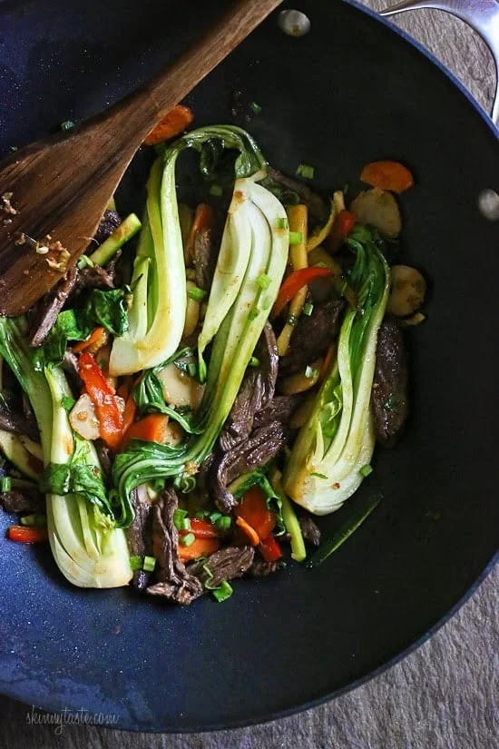 Skirt Steak, Baby Bok Choy and Zucchini Stir-Fry