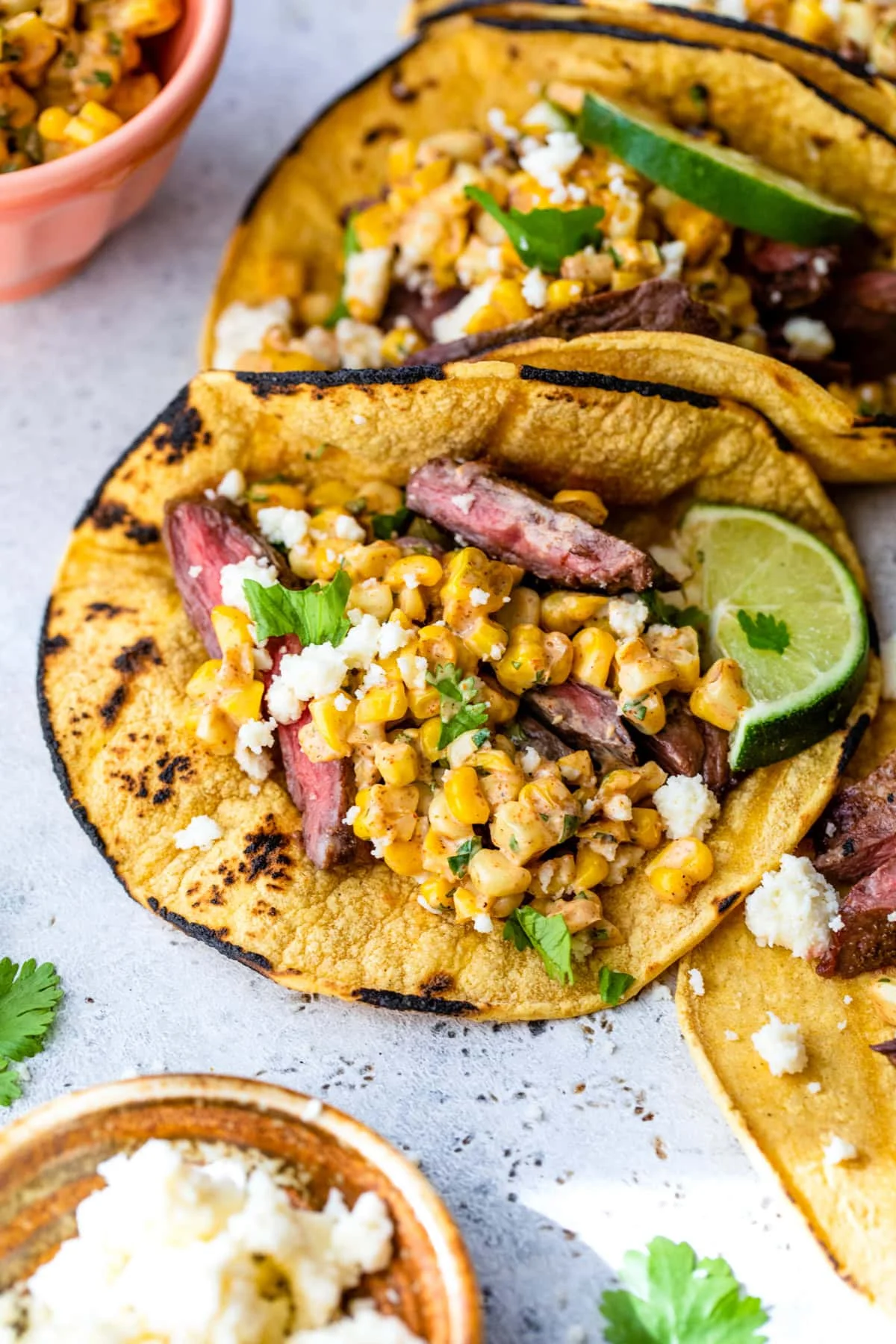Steak tacos with lime