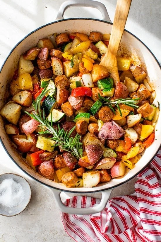 Summer Vegetables with Sausage and Potatoes Skillet (One Pot)