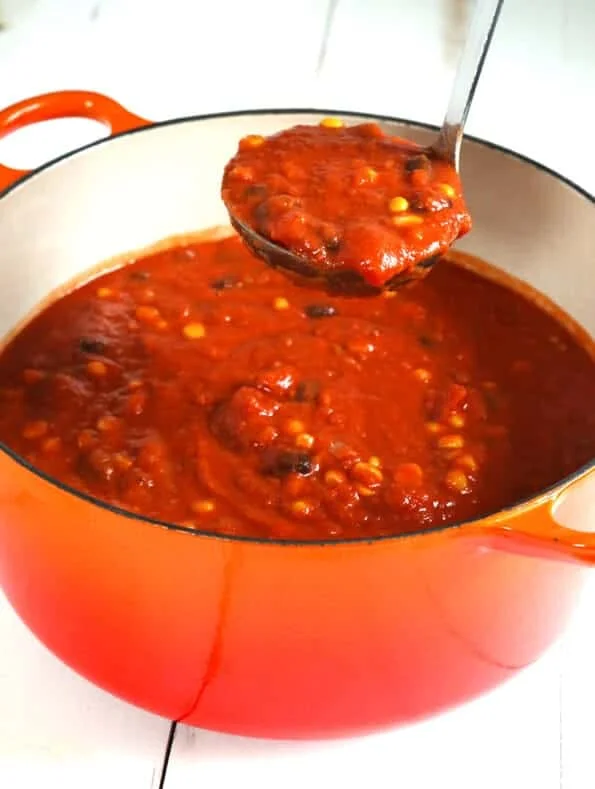 Taco soup in an orange pot