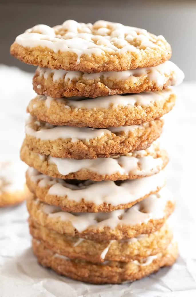 Gluten Free Iced Oatmeal Cookies | Thin & Chewy