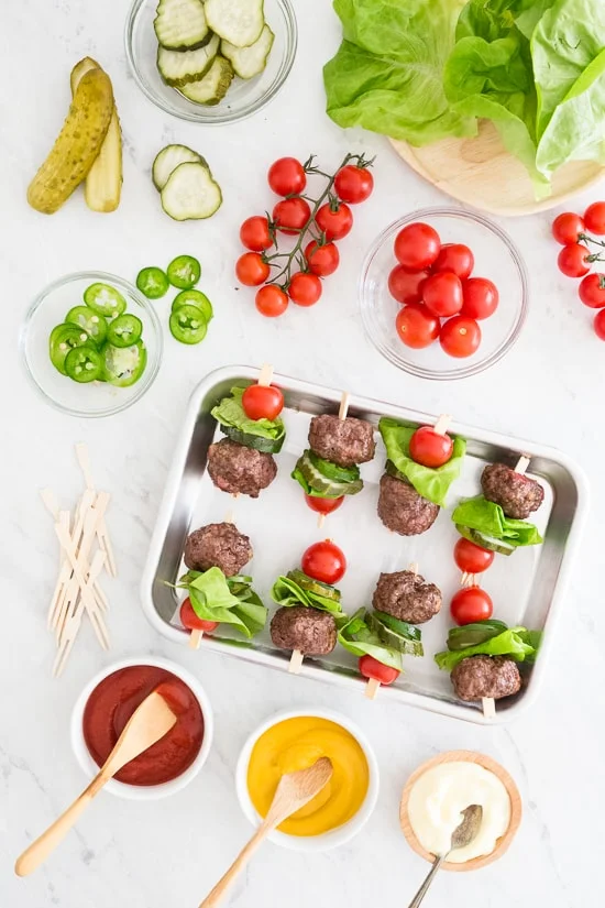 These bite-sized, air fryer bacon burgers make a great low-carb appetizer – perfect for the Super Bowl.
