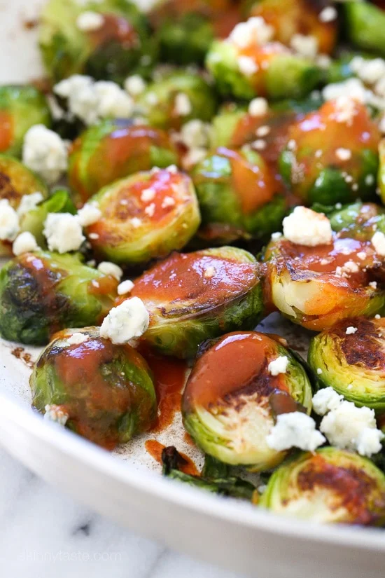 Buffalo Brussels Sprouts with Crumbled Blue Cheese