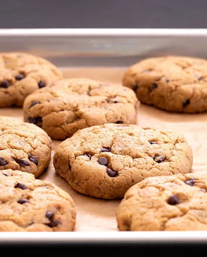 These easy chocolate chip peanut butter protein cookies are made in one bowl, with high-quality whey protein, smooth peanut butter, and just a touch of honey. 