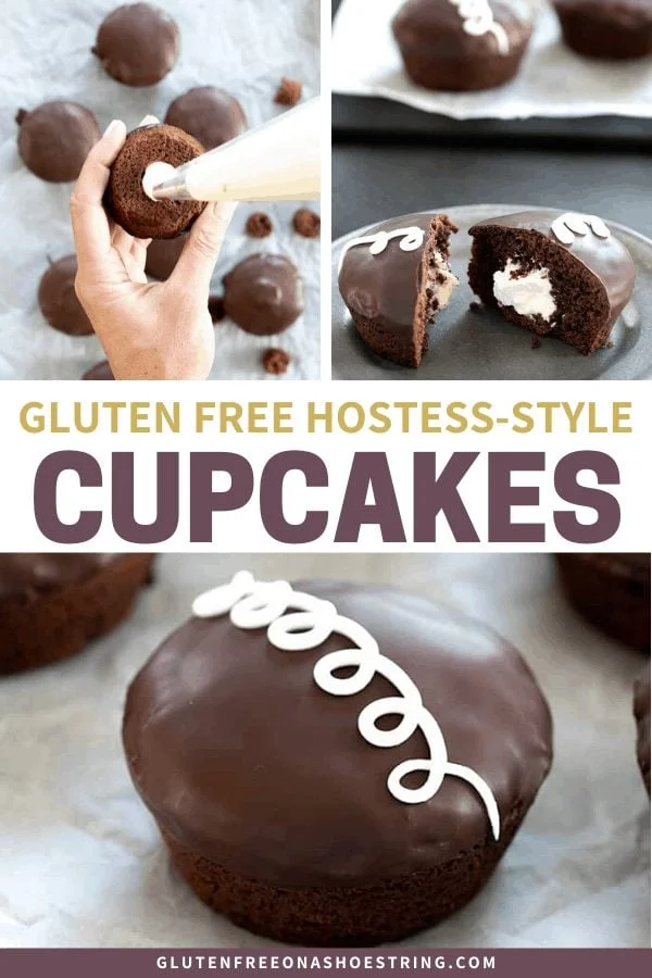 These Hostess-style gluten free chocolate cupcakes are rich chocolate cupcakes with cream filling and a simple chocolate topping. The swirl is optional!