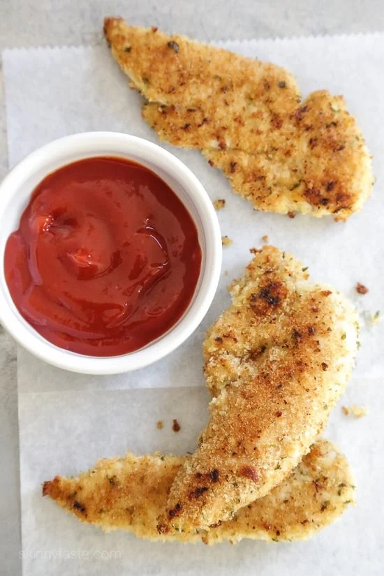 These juicy, flavorful chicken tenders are marinated in pickle juice then breaded and baked in the oven.