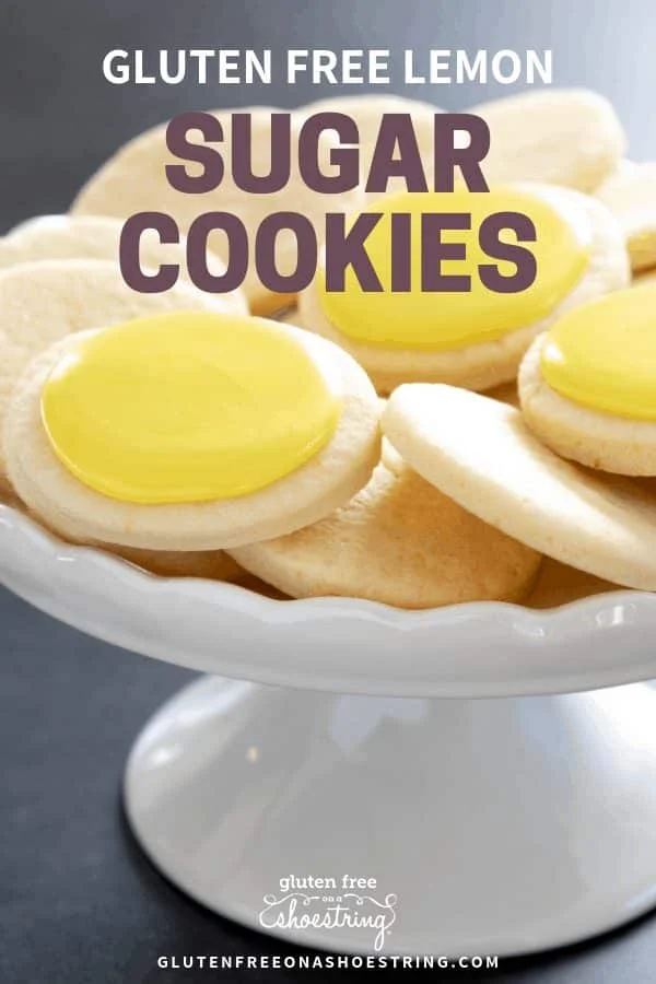 These soft, chewy cutout gluten free lemon sugar cookies are just like Lofthouse cookies, but with a simple lemon icing and just enough bright, citrus flavor. #glutenfree #gf #sugarcookies #lemon