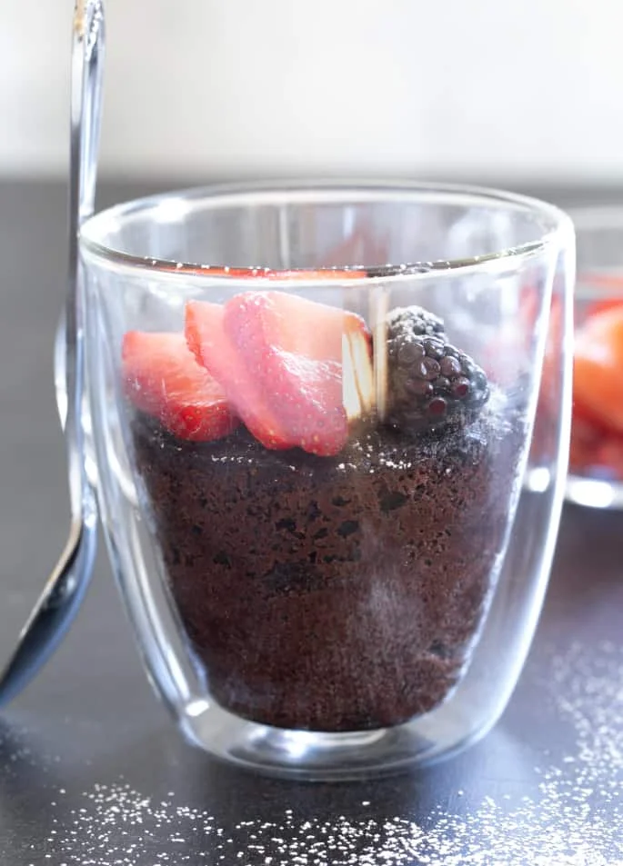 This chocolate Paleo mug cake is lightly sweet, rich, and easy enough for kids to make their own. The perfect healthy gluten free snack!