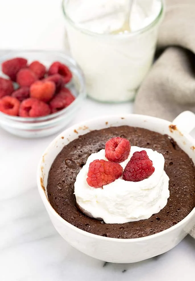 This flourless chocolate mug cake is rich and decadent enough for a single-serve dessert, and healthy enough to have for breakfast. 