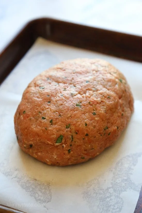 This Giant Turkey Meatball isn't your regular meatball, is HUGE, baked in the oven similar to how you would make a meatloaf, then topped with marinara and melted cheese – I'm OBSESSED!