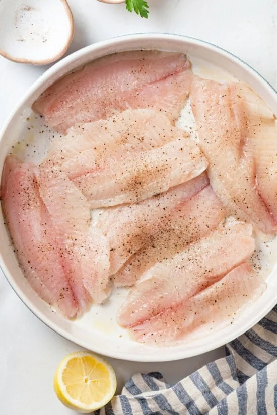 Tilapia in baking dish