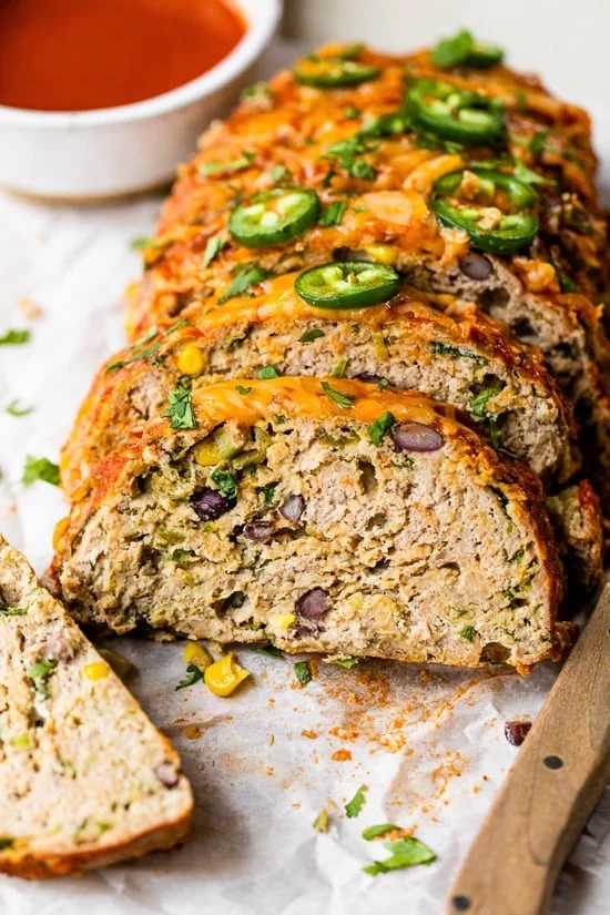 Turkey Meatloaf with beans, corn, enchilada sauce