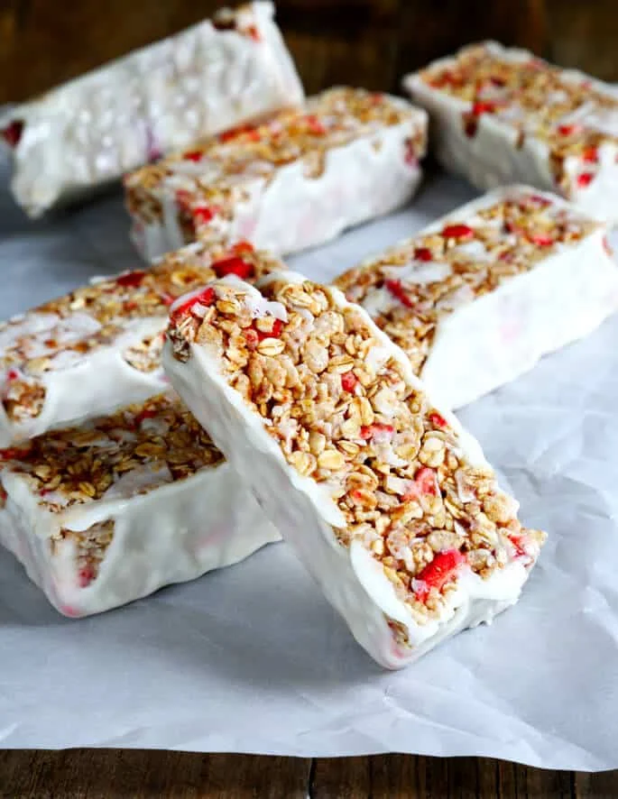 Chewy Strawberry Granola Bars | Yogurt Coating