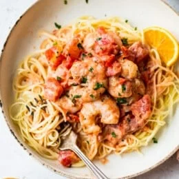 Angel Hair Pasta with Shrimp and Tomato Cream Sauce