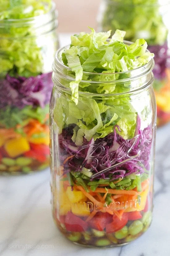 Asian Chopped Salad with Sesame Soy Vinaigrette (In a Jar) – perfect for lunch on the go! Weight Watchers Smart Points: 7 Calories: 231