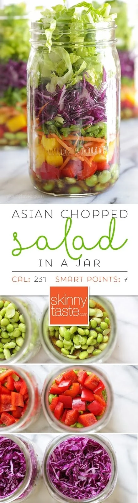 Asian Chopped Salad with Sesame Soy Vinaigrette (In a Jar) – perfect for lunch on the go! Weight Watchers Smart Points: 7 Calories: 231