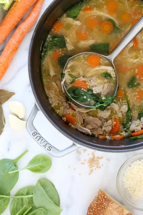 Chicken Soup with Acini di Pepe and Spinach
