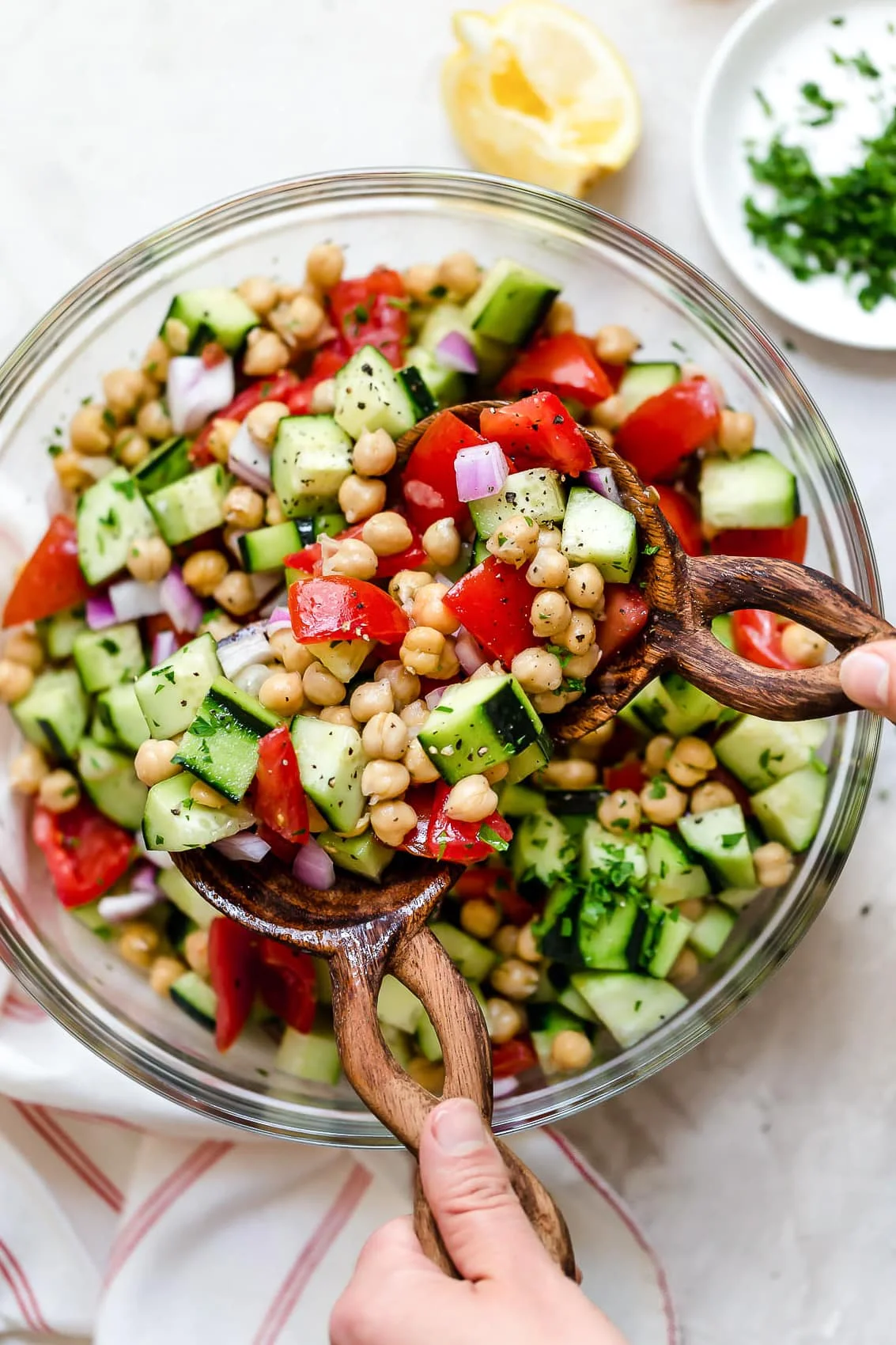 Chickpea Salad with Cucumbers and Tomatoes