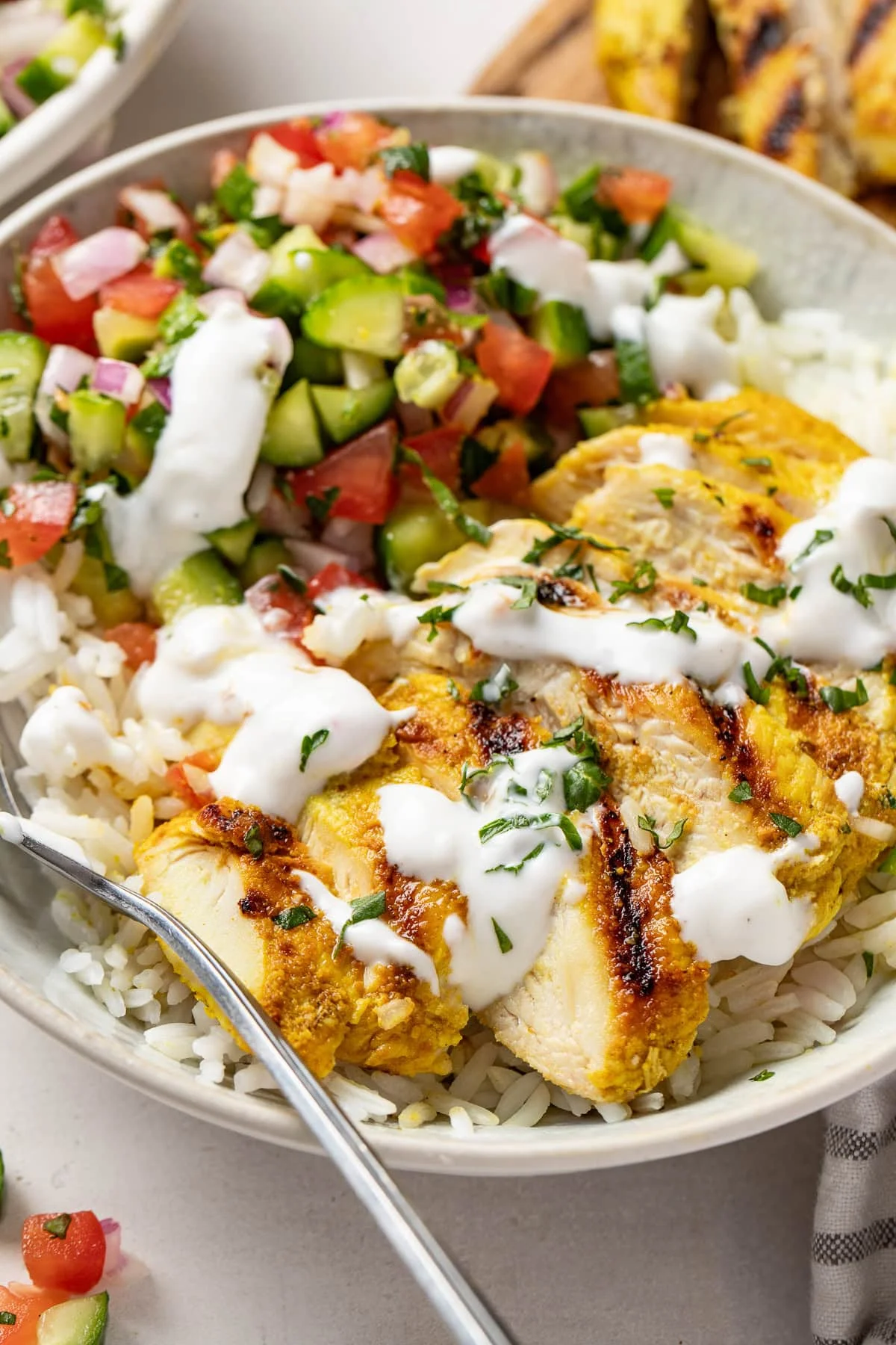 Feta Brined Chicken Bowls with Shirazi Salad