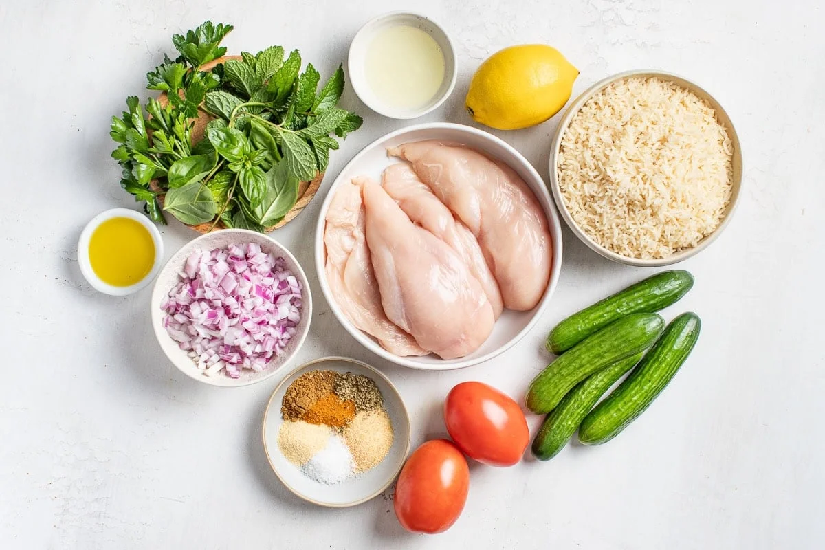 Feta Marinated Chicken Bowls with Shirazi Salad