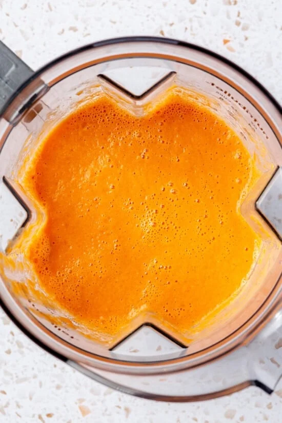 Gazpacho inside the blender.