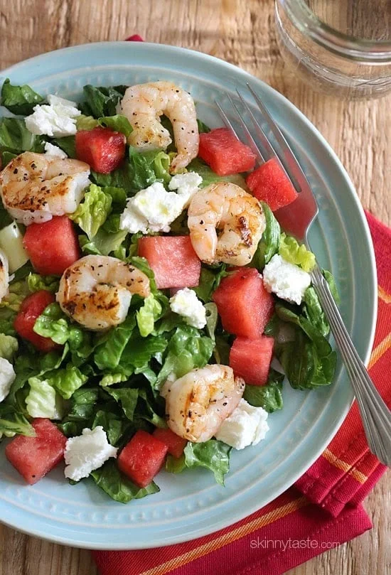 Grilled Shrimp and Watermelon Chopped Salad