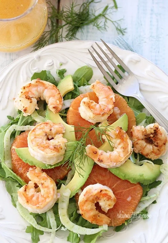Grilled Shrimp Avocado Fennel and Orange Salad