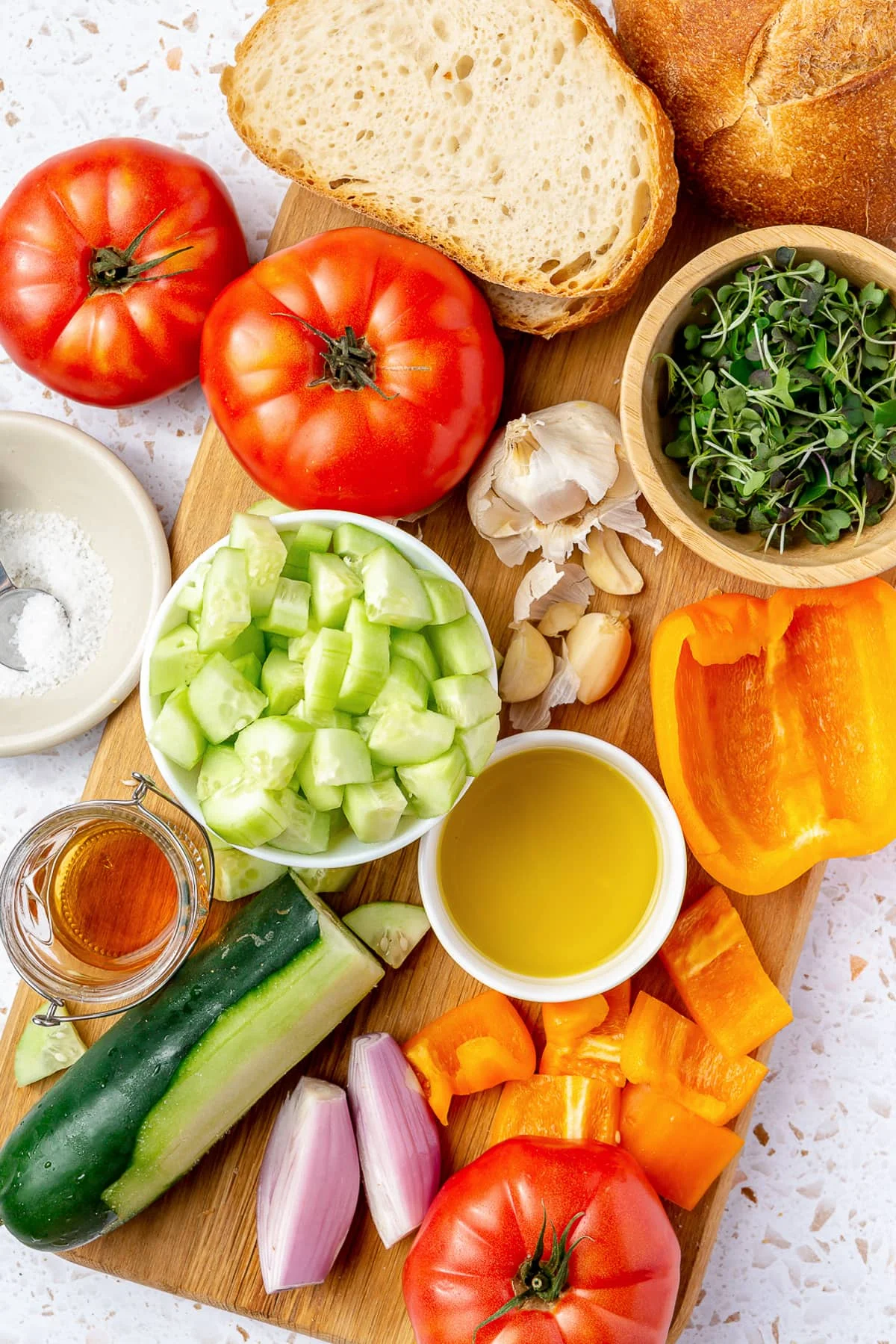 Homemade gazpacho ingredients.