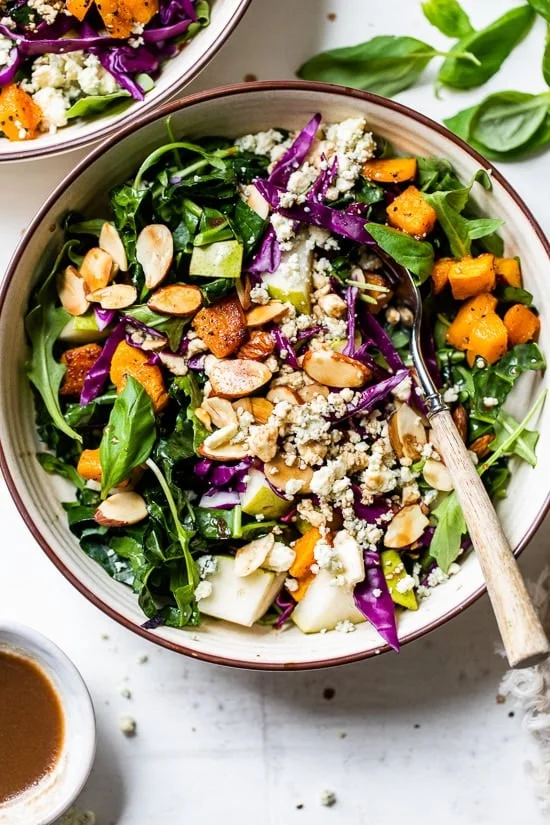 Kale and Butternut Squash Salad with Pears and Almonds