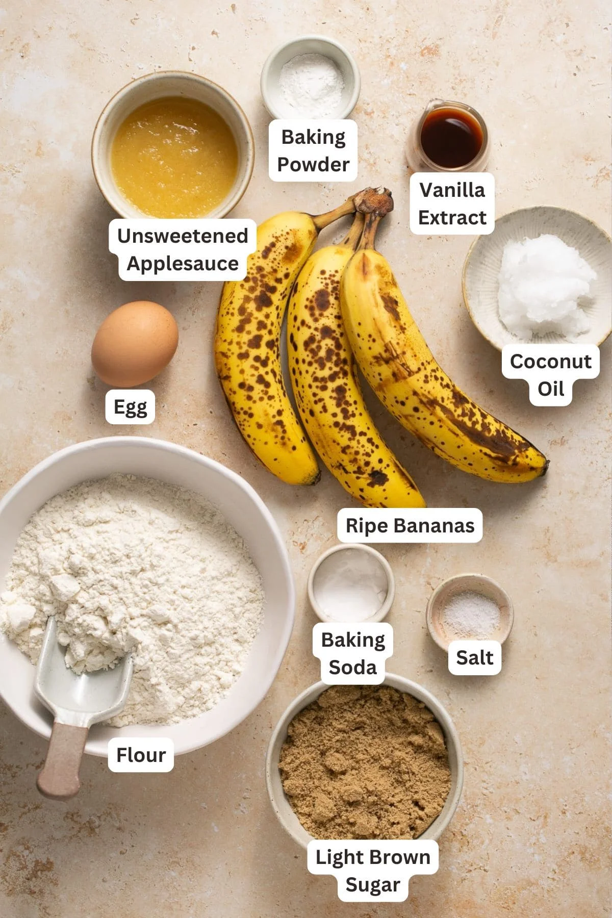 Ingredients for Banana Bread Recipe.